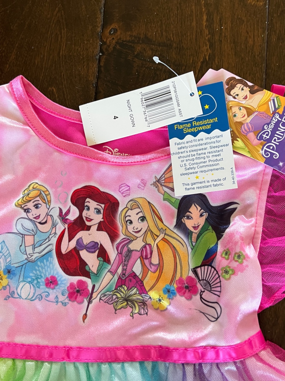 Disney Girls Rainbow Princess Dress in Pink, Yellow, Blue, Green - Picture 2 of 5